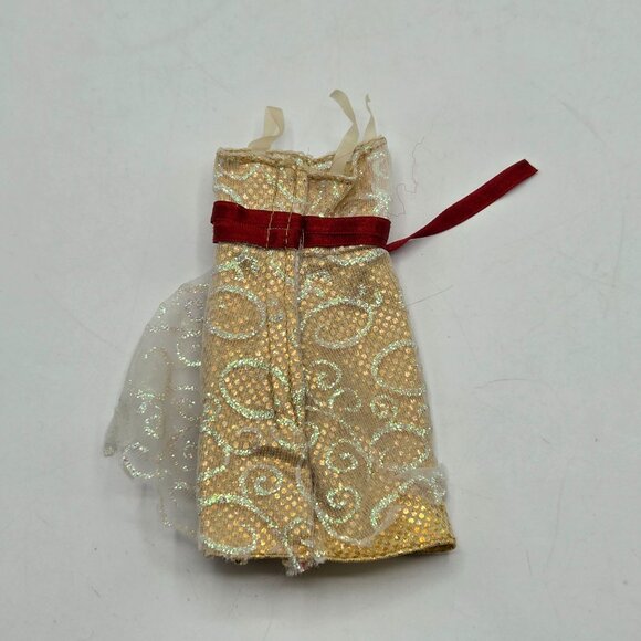 Holiday Sparkle Barbie Dress Gold With Red Ribbon - Picture 3 of 5